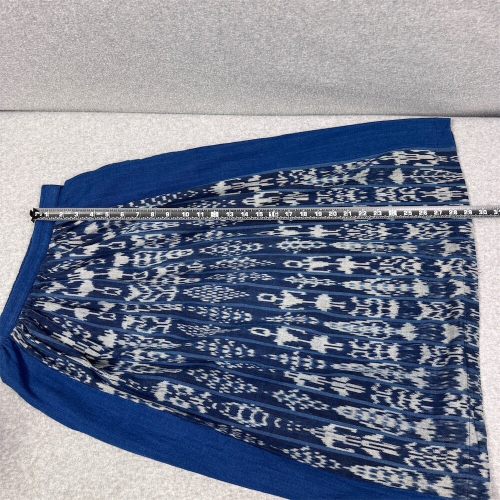 La Salle Skirt Womens M Blue White Cotton Geometric A-Line Midi Elastic Waist - Picture 9 of 10